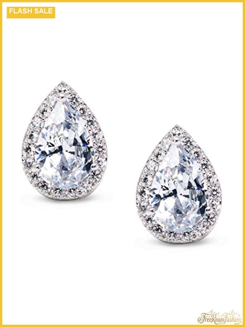 Teardrop Stud Earrings AAA Cubic Zirconia Silver Plated Bridal Wedding